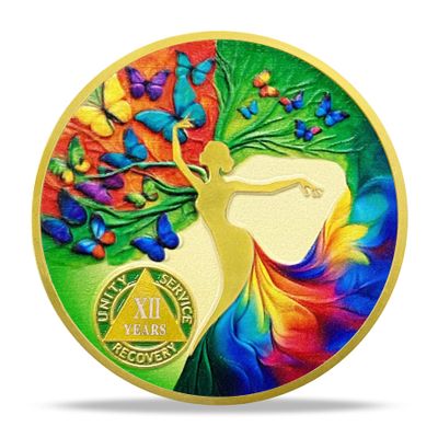 12 Years Sobriety Coin Gift | Dancing Woman Tree AA Chip Medallion with Coin Capsule | Sobriety Gifts for Anniversary Year for Men & Women in Recovery