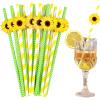 20Pcs Flower Paper Straws,Summer Garden Party Straws,Green Yellow Flora Straws,Party Drinking Straw for Wedding Birthday Party Decoration Supplies view 1