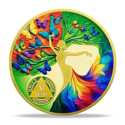 11 Years Sobriety Coin Gift | Dancing Woman Tree AA Chip Medallion with Coin Capsule | Sobriety Gifts for Anniversary Year for Men & Women in Recovery