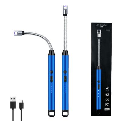 2 PCS Candle Lighter, Electric Lighter Arc Windproof Flameless with 360 Flexible Neck & LED Power Display, Lighters for Candle for BBQ, Grill, Camping, Fireplace, Stove(Blue)