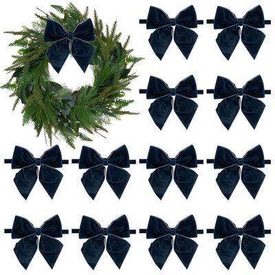 AIMUDI Navy Blue Velvet Bows 4" Christmas Bows for Gift Wrapping Velvet Bows for Christmas Tree, Holiday Crafts, Wreath, Garland, Staircase, Home Outdoor Winter Christmas Decorations, 12 PCs