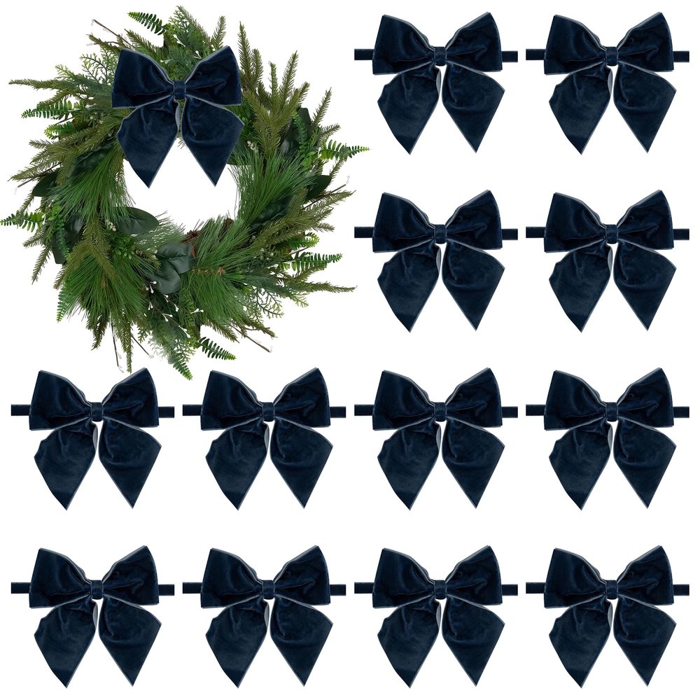 AIMUDI Navy Blue Velvet Bows 4" Christmas Bows for Gift Wrapping Velvet Bows for Christmas Tree, Holiday Crafts, Wreath, Garland, Staircase, Home Outdoor Winter Christmas Decorations, 12 PCs