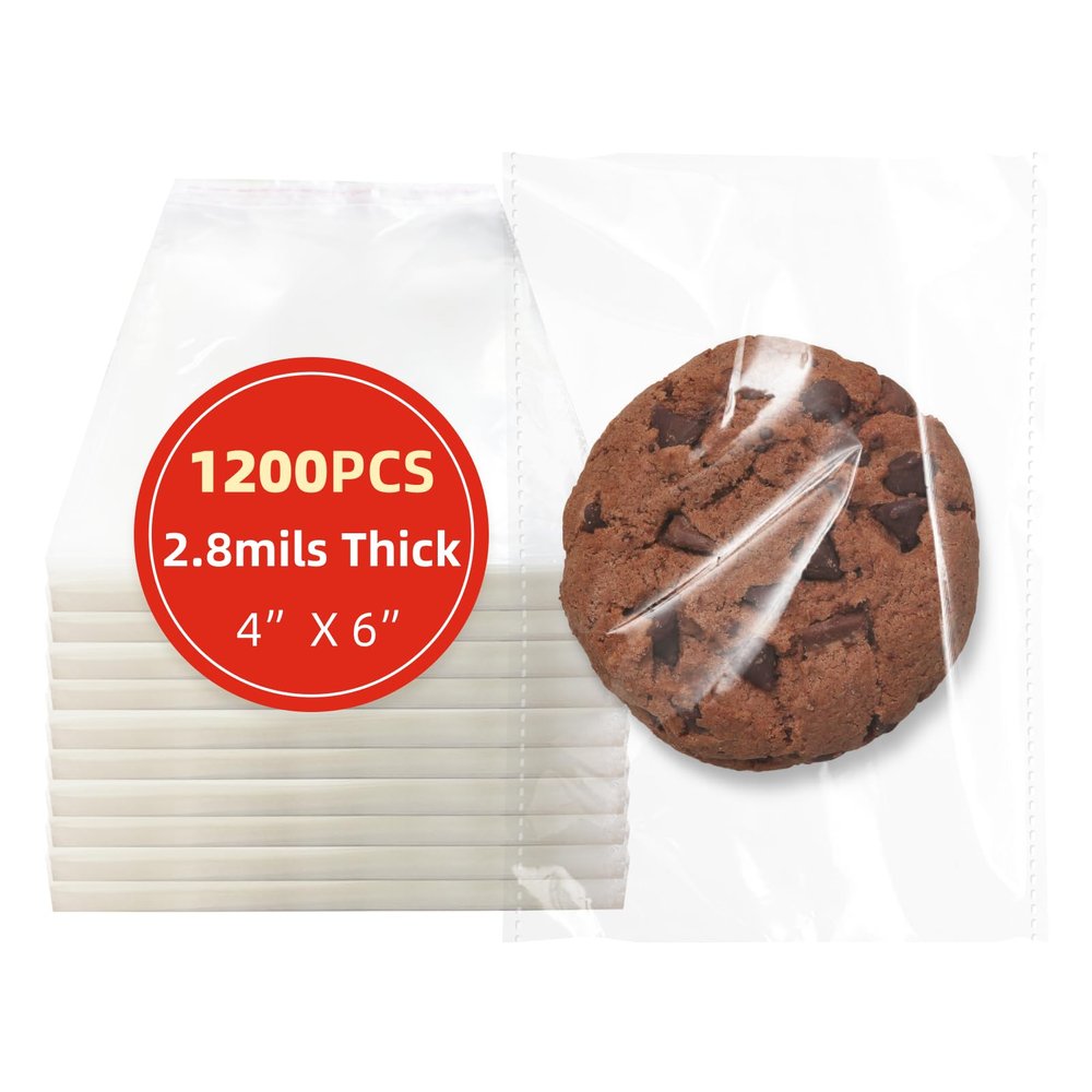 DTmasao 4x6 Inches 1200 Pcs Self Sealing Cellophane Bags Clear Cookie Bags Resealable Cellophane Bag for Packaging Gifts,Cookies,Favors,Products,Candy for Packaging 1200 Pieces 4"x6"