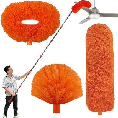 20 Ft+ High Reach Cleaning Tool Kit - Microfiber Feather Ceiling Fan Duster & Cobweb Duster with 3-14 ft Spliceable Pole Duster for Cleaning Fan, Spider Web, Ceiling, Blinds, Furniture Clean