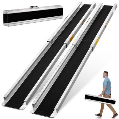 6FT Portable Wheelchair Ramp, Adjustable Wheelchair Ramps for Home Steps, 1200LBS Capacity Telescopic Non-Skid Threshold Handicap Wheel Chair Ramp for Doorways, Stairs, 72" L x 7.2" W, 2 Pack