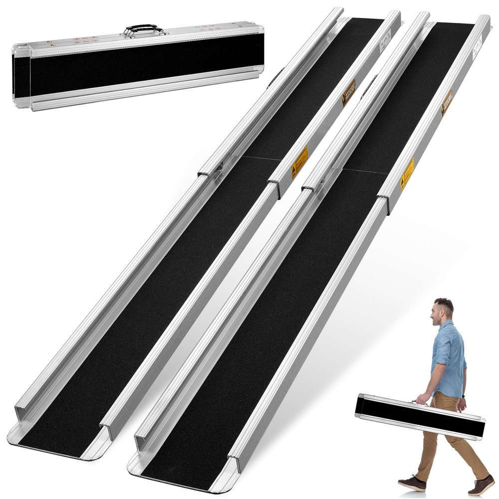 6FT Portable Wheelchair Ramp, Adjustable Wheelchair Ramps for Home Steps, 1200LBS Capacity Telescopic Non-Skid Threshold Handicap Wheel Chair Ramp for Doorways, Stairs, 72" L x 7.2" W, 2 Pack