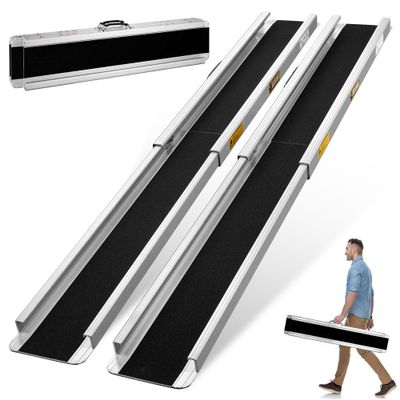5FT Portable Wheelchair Ramp, Adjustable Wheelchair Ramps for Home Steps, 1200LBS Capacity Telescopic Non-Skid Threshold Handicap Wheel Chair Ramp for Doorways, Stairs, 60" L x 7.2" W, 2 Pack