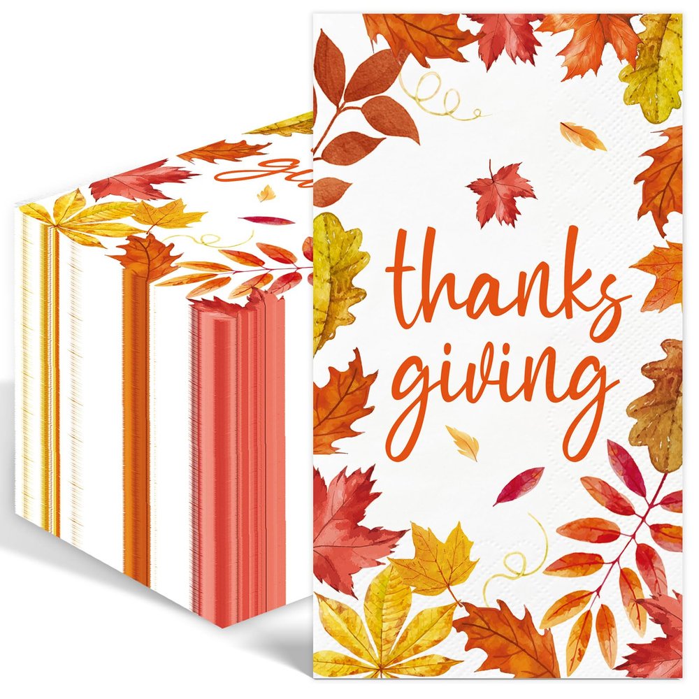 100PCS Thanksgiving Napkins Fall Paper Napkins 3 Ply Fall Paper Guest Towels for Bathroom Disposable Decorative Maple Leaves Napkin for Thanksgiving Autumn Harvest Farmhouse Home Party Supplies