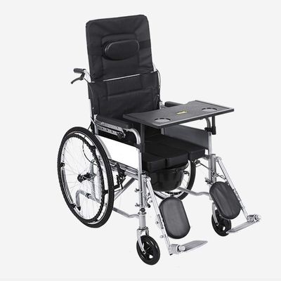 Wheelchair,Lightweight Folding Wheelchair Driving, Full Lying Thick Steel Tube Wheelchair Flat Lay Elderly Wheelchair with Toilet Trolley,Portable