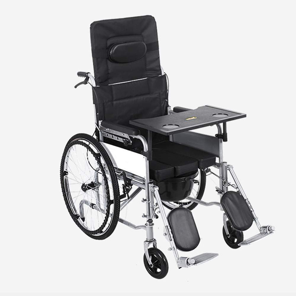 Wheelchair,Lightweight Folding Wheelchair Driving, Full Lying Thick Steel Tube Wheelchair Flat Lay Elderly Wheelchair with Toilet Trolley,Portable