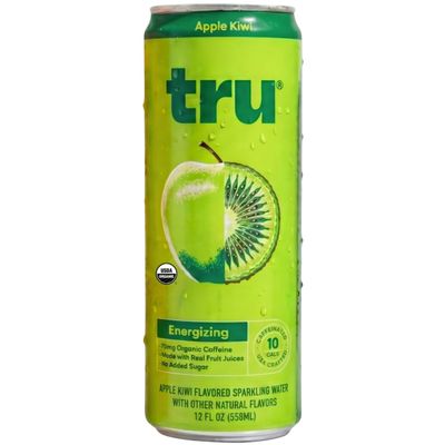 Tru Organic Energy Drink, Apple Kiwi, Caffeinated Sparkling Water, 12 Fl Oz