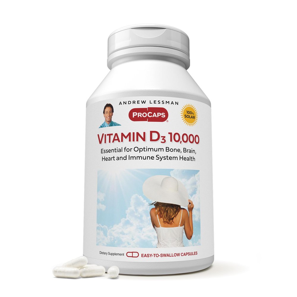 ANDREW LESSMAN Vitamin D3 10,000 IU 180 Capsules - High Potency, Essential for Calcium Absorption, Supports Bone Health, Healthy Muscle Function, Immune System, More. Small Easy to Swallow Capsules