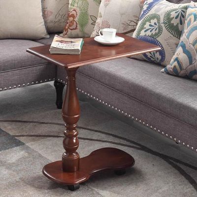 REDEXI Movable Solid Wood Side Table, C Shaped Couch Table with Wheels, Wood Tray Table for Living Room Bedroom, Rolling End Table, Retro Style