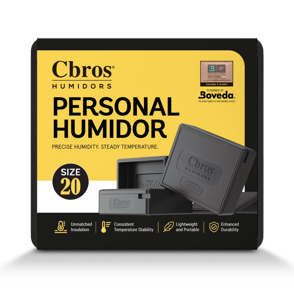 Cbros Humidor 69% Two- Way Humidity Control Box Powered by Boveda, Moisture Absorber, Maintain Freshness and Consistent Temperature Size (Size 20)