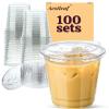 Aestleaf 100 Pack 12 oz Clear Plastic Cups with Lids, Disposable Plastic Iced Coffee Cups with Strawless Sip-Lids, To Go Coffee Cup for Smoothie, Milkshake, Cold Drinks view 1