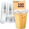 Aestleaf 100 Pack 20 oz Clear Plastic Cups with Lids, Disposable Plastic Iced Coffee Cups with Strawless Sip-Lids, To Go Coffee Cup for Smoothie, Milkshake, Cold Drinks view 1