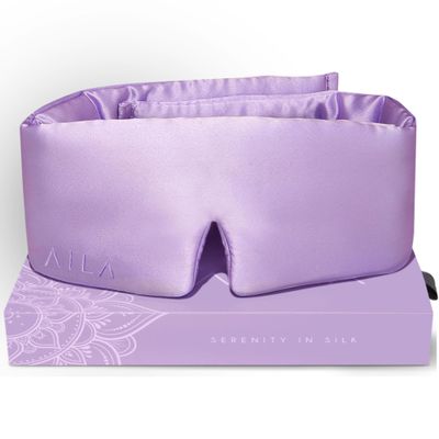 Aila 100% Mulberry Silk Sleep Mask Eye Mask for Men and Women with Adjustable Headband, Full Size Large Sleep Mask & Blindfold for Total Blackout for All Night Sleep, Deep Meditation