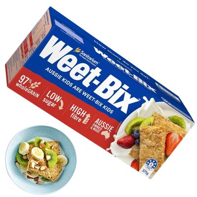 Aussie Made Weet-Bix 97% Wholegrain (1 Box x 375g) By Sanitarium Australia. Low in Sugar. Goodness and Energy!