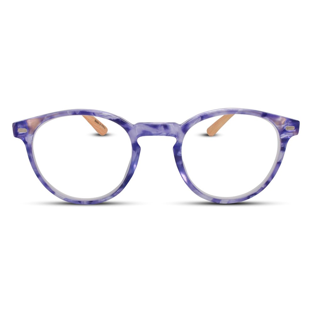 2SeeLife Small Round Bamboo Reading Glasses for Women  NarrowMedium Fit, Durable & Sturdy Frame, Premium Readers, Purple, +1.25