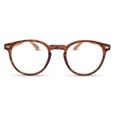 2SeeLife Small Round Bamboo Reading Glasses for Women NarrowMedium Fit, Durable & Sturdy Frame, Premium Readers, Brown, +1.00