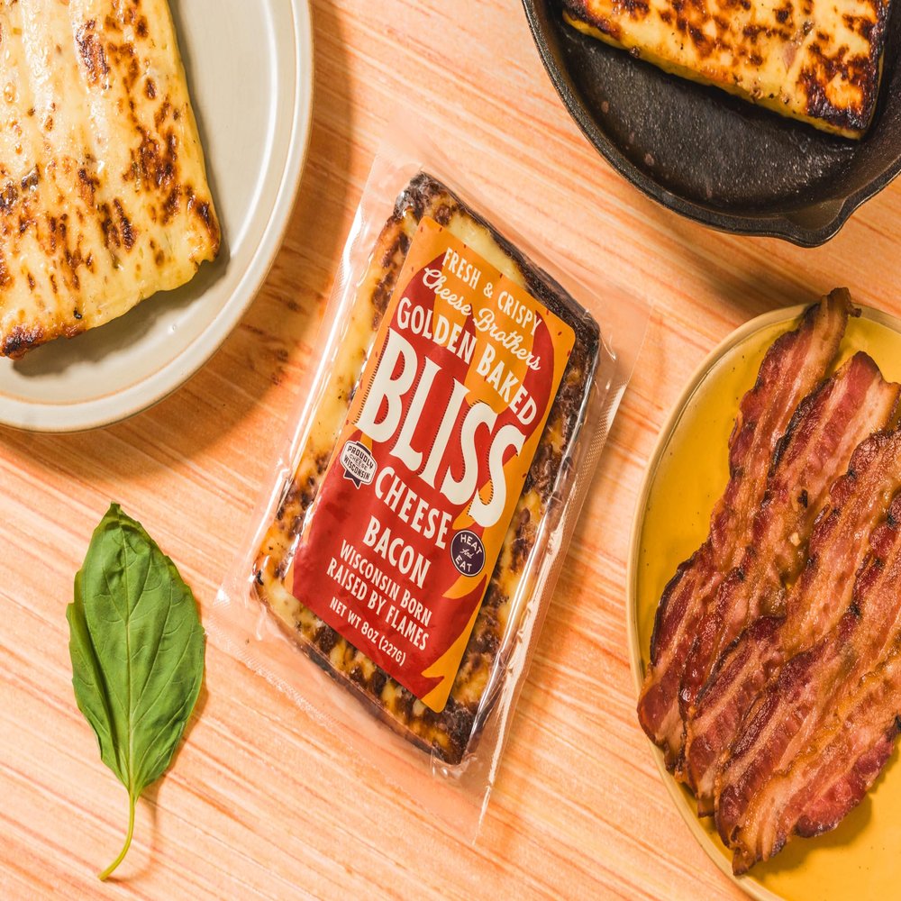 Cheese Bros. Bacon Baked Bliss Cheese | Made in Wisconsin | Heat & Eat | Fresh & Crispy | 4 Pack