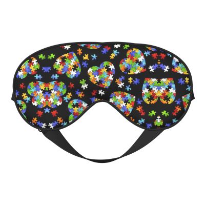 Autism Awareness Puzzle Pieces Heart print Unisex Sleeping Eye Mask,Soft Blocking Eye Mask Adjustable Strap Sleeping Face mask