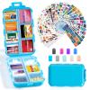 14 Grids Travel Pill Organizer Box with 415-Pcs Medicine Name Labels - Pocket Daily Pharmacy Case Container Kit - Travel Medication Holder Dispenser for Fish Oil Vitamin Supplement Storage - Blue view 1