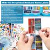14 Grids Travel Pill Organizer Box with 415-Pcs Medicine Name Labels - Pocket Daily Pharmacy Case Container Kit - Travel Medication Holder Dispenser for Fish Oil Vitamin Supplement Storage - Blue view 2