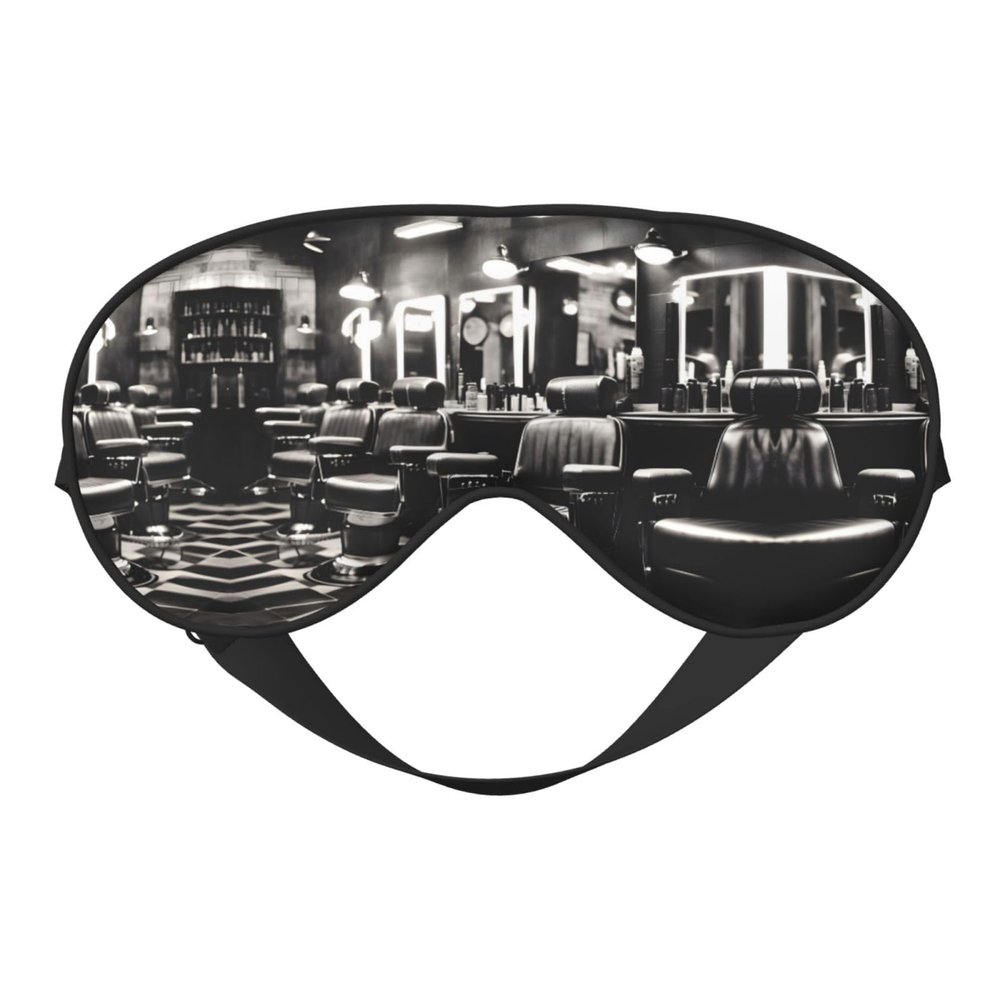 Barber Shop Monochrome Style print Unisex Sleeping Eye Mask,Soft Blocking Eye Mask Adjustable Strap Sleeping Face mask
