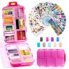 14 Grids Travel Pill Organizer Box with 415-Pcs Medicine Name Labels - Pocket Daily Pharmacy Case Container Kit - Travel Medication Holder Dispenser for Fish Oil Vitamin Supplement Storage -Clear Pink view 1