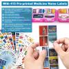 14 Grids Travel Pill Organizer Box with 415-Pcs Medicine Name Labels - Pocket Daily Pharmacy Case Container Kit - Travel Medication Holder Dispenser for Fish Oil Vitamin Supplement Storage -Clear Pink view 2