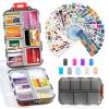 14 Grids Travel Pill Organizer Box with 415-Pcs Medicine Name Labels - Pocket Daily Pharmacy Case Container Kit - Travel Medication Holder Dispenser for Fish Oil Vitamin Supplement Storage -Clear Grey view 1