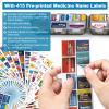 14 Grids Travel Pill Organizer Box with 415-Pcs Medicine Name Labels - Pocket Daily Pharmacy Case Container Kit - Travel Medication Holder Dispenser for Fish Oil Vitamin Supplement Storage -Clear Grey view 2