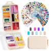 14 Grids Travel Pill Organizer Box with 415-Pcs Medicine Name Labels - Pocket Daily Pharmacy Case Container Kit - Travel Medication Holder Dispenser for Fish Oil Vitamin Supplement Storage - Khaki view 1