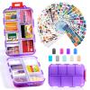 14 Grids Travel Pill Organizer Box with 415-Pcs Medicine Name Labels, Pocket Daily Pharmacy Case Container, Travel Medication Holder Dispenser Kit for Fish Oil Vitamin Supplement Storage -Clear Purple view 1