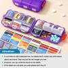 14 Grids Travel Pill Organizer Box with 415-Pcs Medicine Name Labels, Pocket Daily Pharmacy Case Container, Travel Medication Holder Dispenser Kit for Fish Oil Vitamin Supplement Storage -Clear Purple view 4