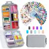 14 Grids Travel Pill Organizer Box with 415-Pcs Medicine Name Labels - Pocket Daily Pharmacy Case Container - Travel Medication Holder Dispenser Kit for Fish Oil Vitamin Supplement Storage - Grey view 1