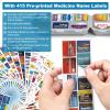 14 Grids Travel Pill Organizer Box with 415-Pcs Medicine Name Labels - Pocket Daily Pharmacy Case Container - Travel Medication Holder Dispenser Kit for Fish Oil Vitamin Supplement Storage - Grey view 2