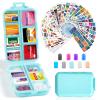14 Grids Travel Pill Organizer Box with 415-Pcs Medicine Name Labels - Pocket Daily Pharmacy Case Container Kit - Travel Medication Holder Dispenser for Fish Oil Vitamin Supplement Storage - Sky Blue view 1