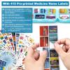 14 Grids Travel Pill Organizer Box with 415-Pcs Medicine Name Labels - Pocket Daily Pharmacy Case Container Kit - Travel Medication Holder Dispenser for Fish Oil Vitamin Supplement Storage - Sky Blue view 2