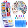 14 Grids Travel Pill Organizer Box with 415-Pcs Medicine Name Labels - Pocket Daily Pharmacy Case Container Kit - Travel Medication Holder Dispenser for Fish Oil Vitamin Supplement Storage -Clear Blue view 1