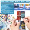 14 Grids Travel Pill Organizer Box with 415-Pcs Medicine Name Labels - Pocket Daily Pharmacy Case Container Kit - Travel Medication Holder Dispenser for Fish Oil Vitamin Supplement Storage -Clear Blue view 2