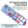 14 Grids Travel Pill Organizer Box with 415-Pcs Medicine Name Labels - Pocket Daily Pharmacy Case Container Kit - Travel Medication Holder Dispenser for Fish Oil Vitamin Supplement Storage -Clear Blue view 3