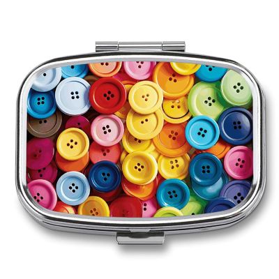 Pill Box 2 Compartment Small Pill Case for Purse & Pocket Colorful Buttons Square Pill Box Cute Vitamins Fish Oil Supplements Oil Storage Box Portable Pill Containe Travel Gift