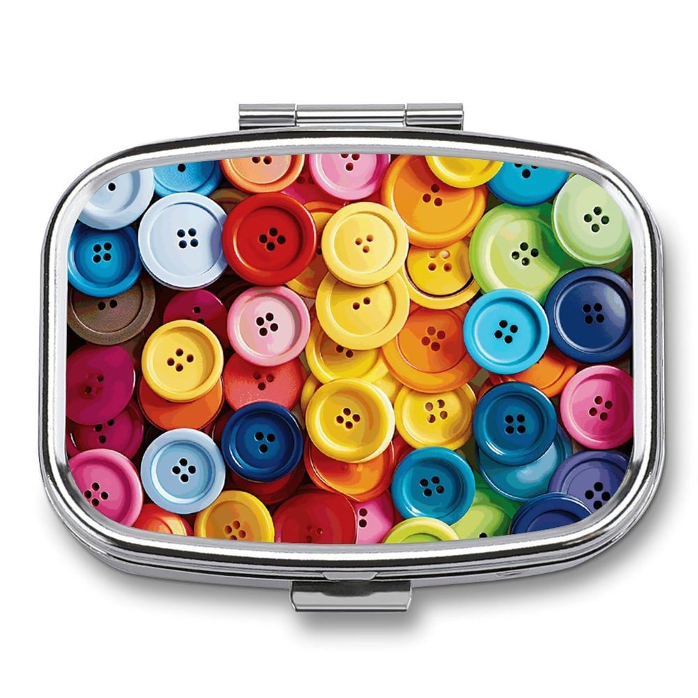 Pill Box 2 Compartment Small Pill Case for Purse & Pocket Colorful Buttons Square Pill Box Cute Vitamins Fish Oil Supplements Oil Storage Box Portable Pill Containe Travel Gift