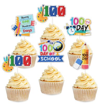 100 Days of School Cupcake Toppers - 18pcs Happy 100 Days Cupcake Picks - Kids Kindergarten Preschool Primary High School Party Supplies