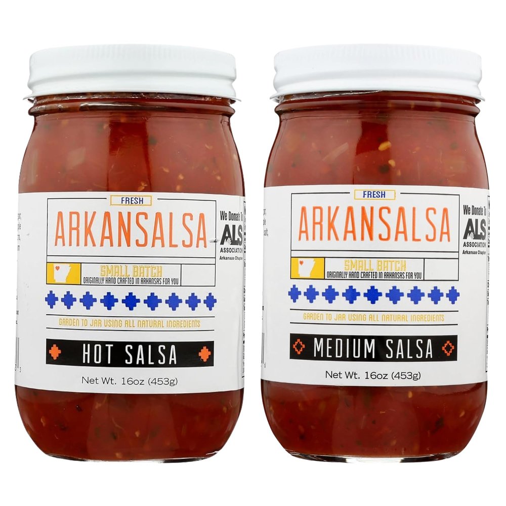 Arkansalsa Small Batch Original and Hot Salsa, Arkansas's Original Sauce, Hand Crafted & All-Natural Ingredients from Garden to Jar, 16 oz (2 Pack)