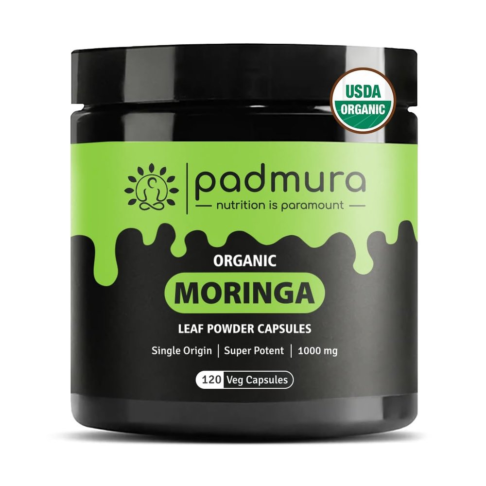 PADMURA Organic Moringa Oleifera Leaf Powder Capsules 1000mg - for Immune Support, Lactation Support & Skin Health | USDA Organic Certified | Non GMO | Gluten Free | Vegan - 120 Veg Capsules