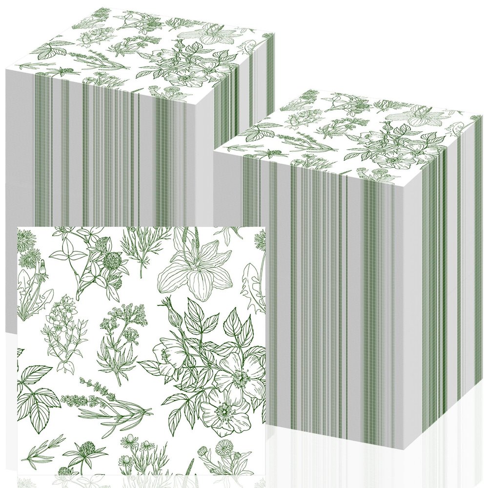200 Pcs Sage Green Floral Paper Napkins Bulk Disposable Guest Hand Towels for Bathroom Green and White Cocktail Dinner Napkins for Wedding Bridal Shower Baby Shower Birthday Table Party Supplies