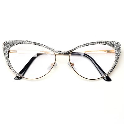 bullabulling Rhinestones Bling Diamond Cateye Reading Glasses Women Blue Light Blocking (silver, 1.0, x)